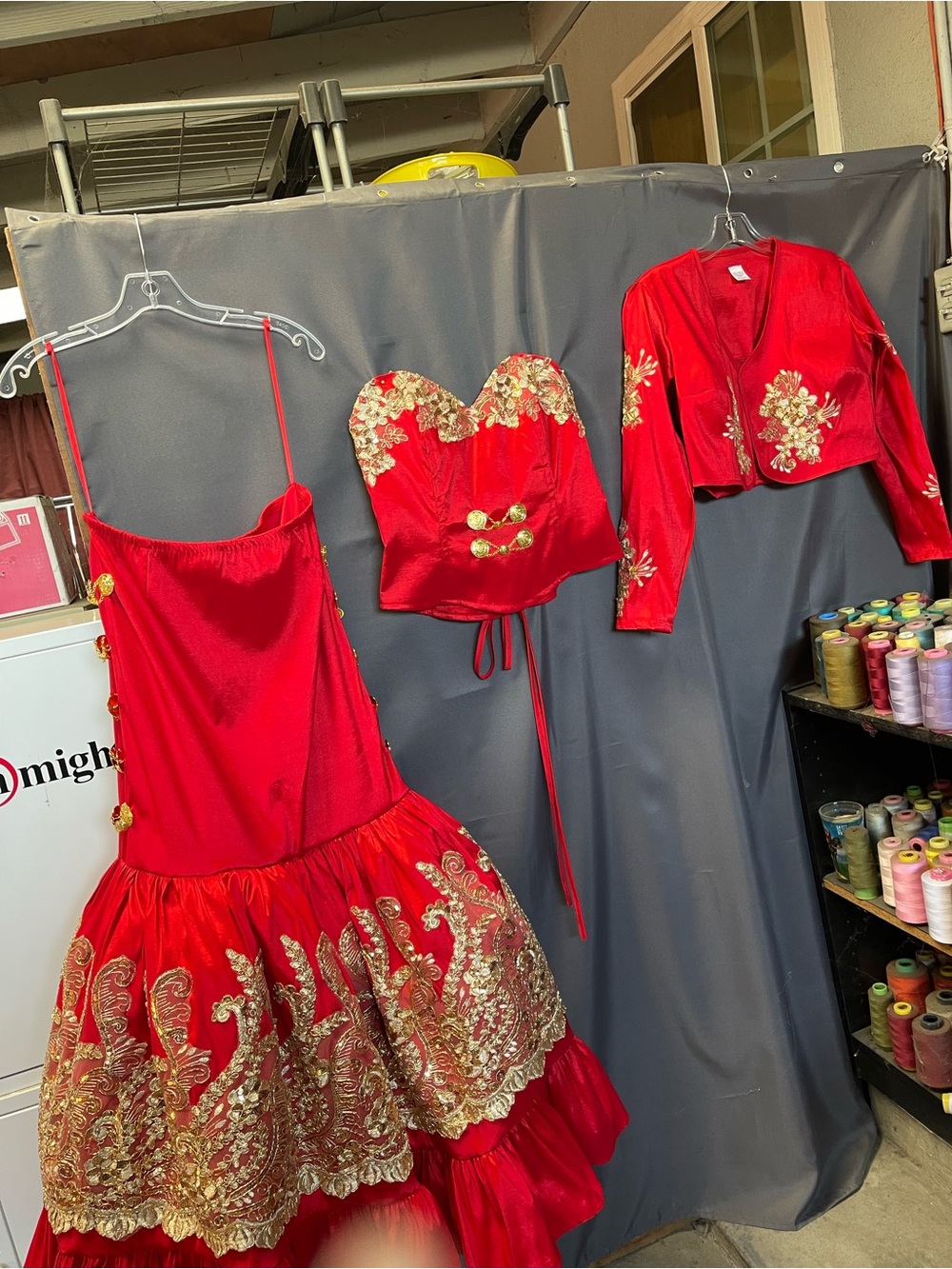 Red Embroidered Three-Piece Women’s Dress Set